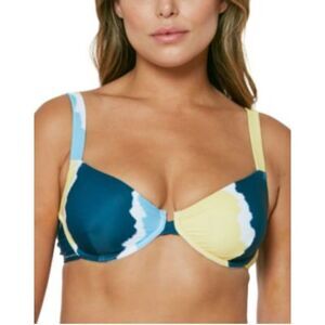 Jessica Simpson Smooth Sailing Blue Underwire Bikini Top Medium